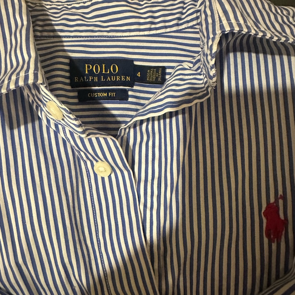 Polo Ralph Lauren Blue and White Striped Long Sleeve Shirt - Picture 3 of 5